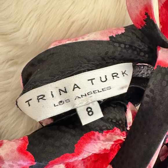 Trina Turk Black Pink Floral Cutout Silk Dress 8 - Picture 3 of 8